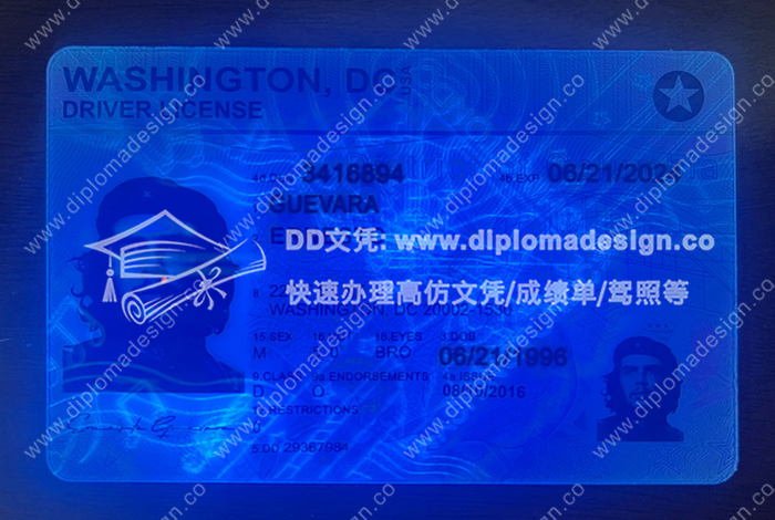 华盛顿州驾照正面带荧光