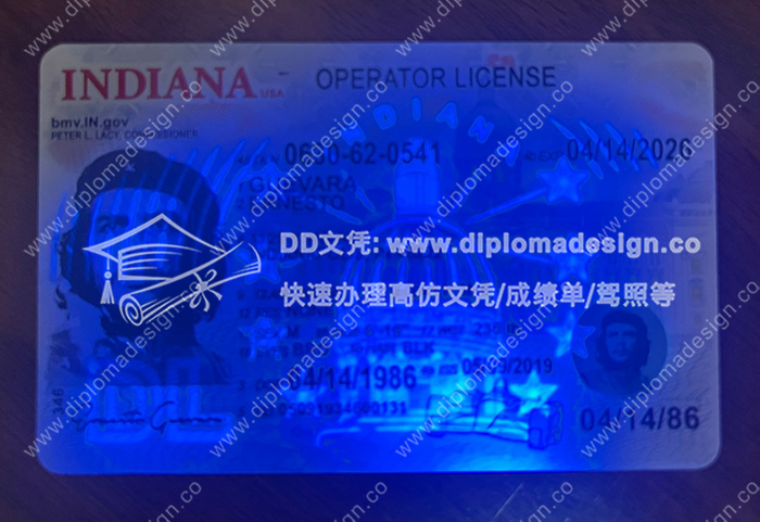 印第安纳州驾照正面带荧光