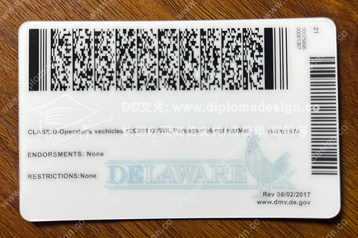 特拉华州驾照背面带荧光