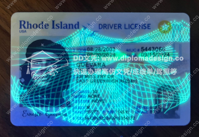 罗得岛州驾照正面带荧光