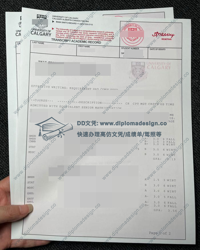 卡尔加里大学成绩单