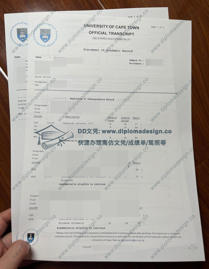 开普敦大学成绩单