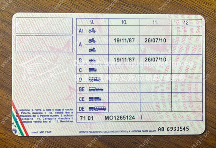意大利驾照背面