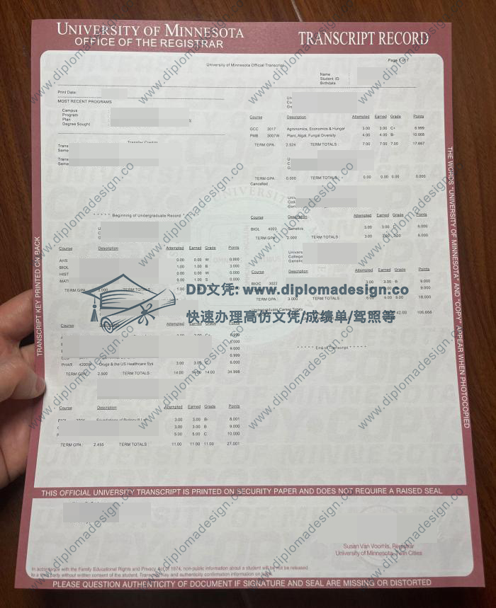 明尼苏达大学成绩单