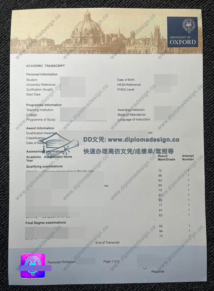 牛津大学成绩单