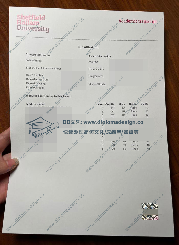 谢菲尔德哈勒姆大学成绩单