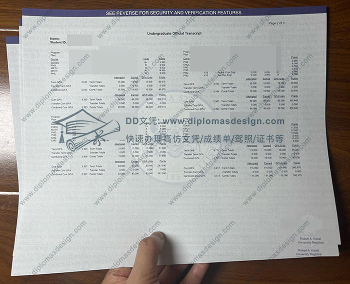 宾夕法尼亚州立大学成绩单