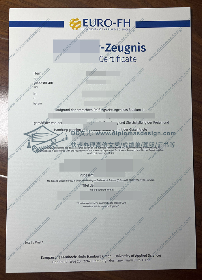 汉堡欧洲远程大学成绩单