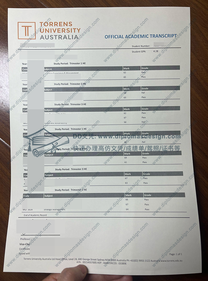 澳大利亚托伦斯大学成绩单