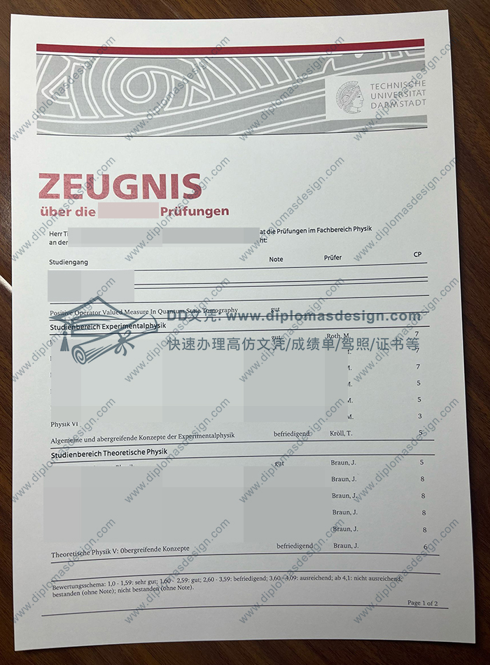达姆施塔特工业大学成绩单