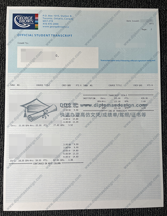 乔治布朗学院成绩单