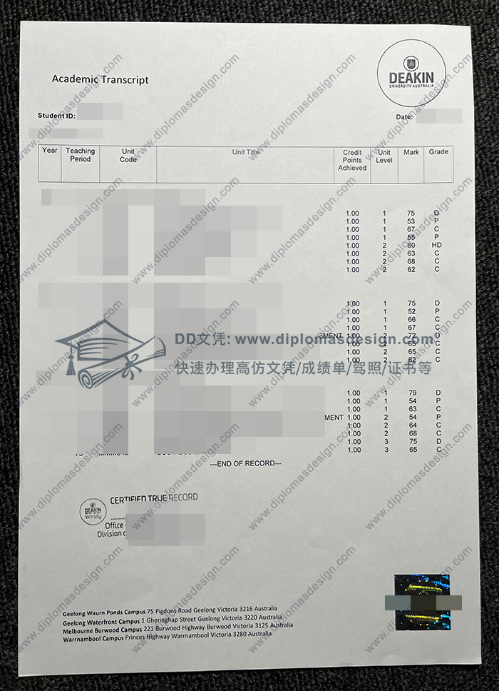迪肯大学成绩单