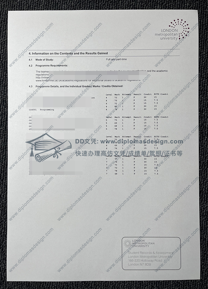 伦敦城市大学成绩单