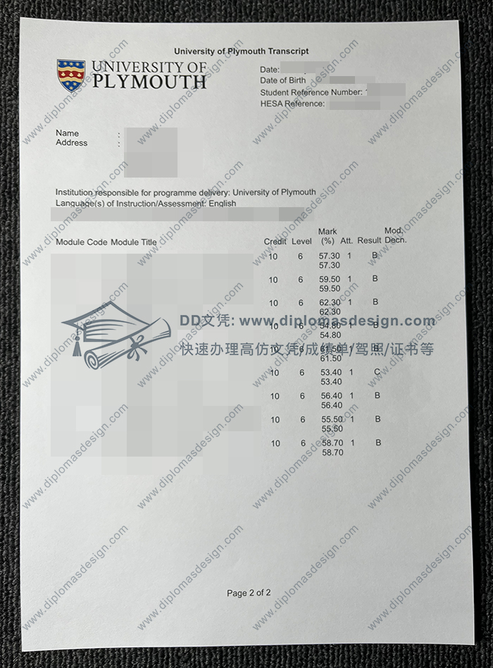普利茅斯大学成绩单