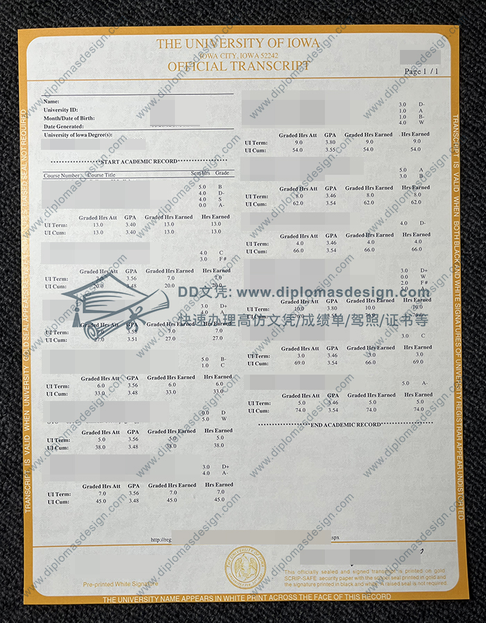 爱荷华大学成绩单