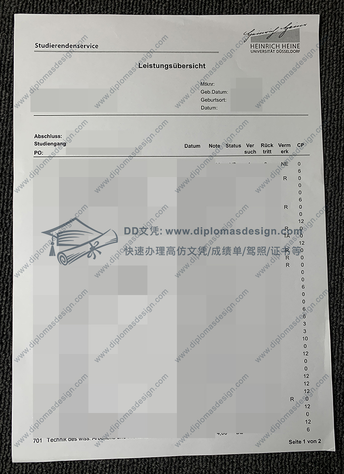 杜塞尔多夫大学成绩单